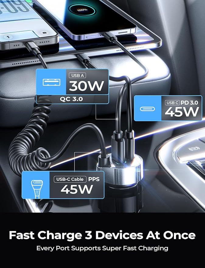 LISEN 90W for iPhone 17 16 15 Pro Max Car Charger USB C Fast Charge,Super Fast for iPhone 15 16 17 Pro Car Charger USB C Adapter for iPhone 17e 16 15 Pro Max Plus Air,Samsung Galaxy S26 Ultra, Android