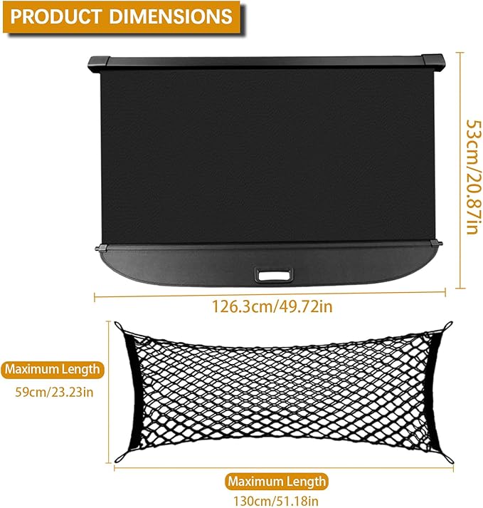 Cargo Cover for Dodge Durango 2025, Retractable Cargo Cover for Dodge Durango 2011-2025 (Not fits 2025 R/T) Trunk Cover for 2025 Dodge Durango Accessories (Install on 3rd Row Position)