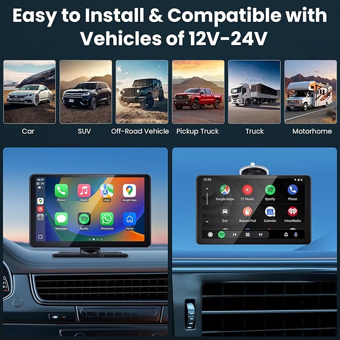 9" Wireless CarPlay Screen Car Stereo Compatible Apple CarPlay and Android Auto Portable Touch Screen AirPlay, GPS Navigation, Bluetooth, Voice Control, Mirror Link (9 Inch)