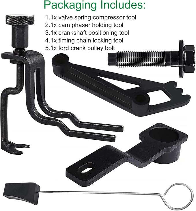 Engines Repair Tools Kit-Valve Spring Compressor Tool, Crankshaft Positioning Tool, Cam Phaser Holding Tool, Timing Chain Locking Wedge Tool, Crankshaft Pulley Bolt for Ford 4.6L 5.4L 6.8L 3V Engines