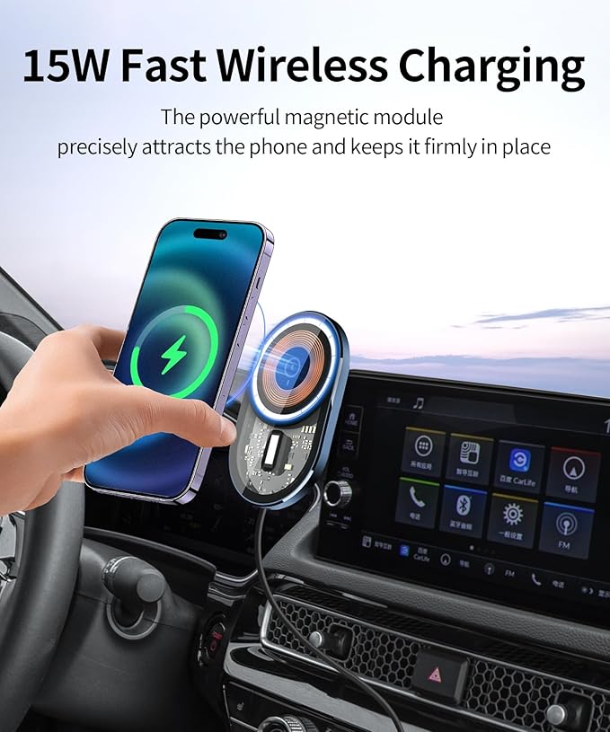 Wireless Charging Car Phone Holder for Honda Civic 2022-2026 / Civic Hybrid 2025-2026, 7/9" Screen Fixed Clip, 360° Rotation Car Phone Mount Compatible with MagSafe