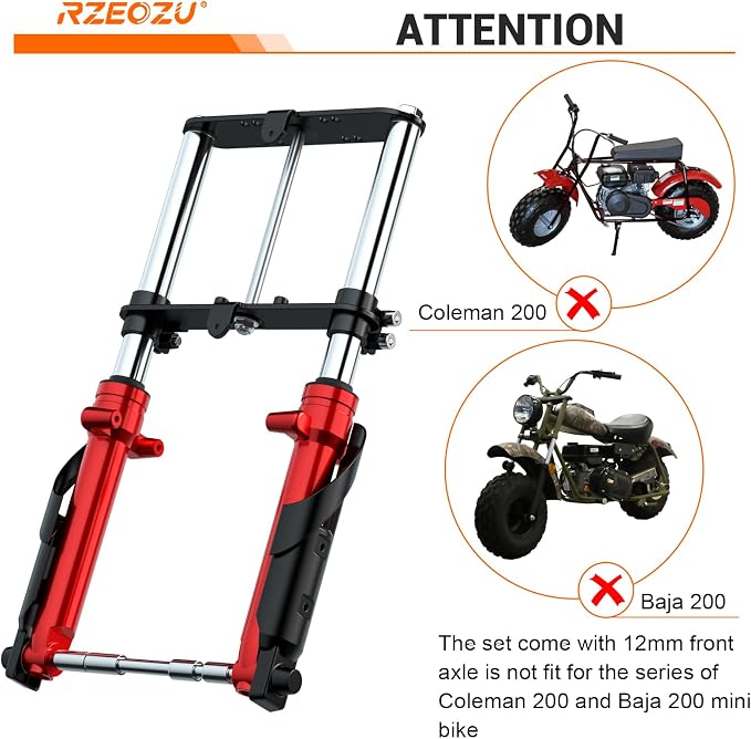 Mini Bike Front Forks Suspension Kit Replacement for Monster Mega Moto MMB80 80cc 105cc Coleman CT100U GMB100 Baja DB30 Motovox MBX10 MBX11 Trailmaster Storm 200 Parts 7/8 Handlebar Risers