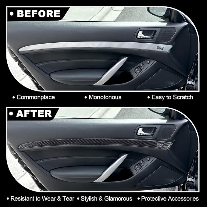 11PCS Real Carbon Fiber Interior Door Panel Trim Compatible with Infiniti G37 2008-2013, Interior Decor Sticker Accessories