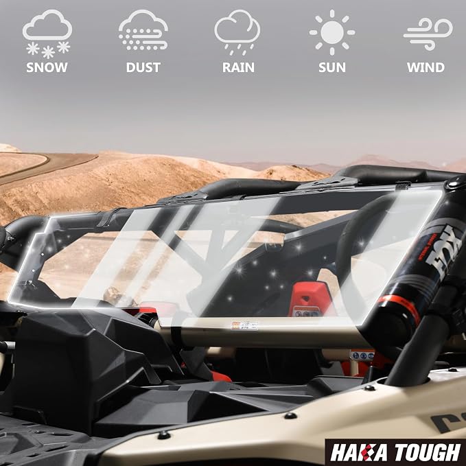 HAKA TOUGH Rear Windshield for Can Am Maverick X3 Accessories 2017-2024, Heavy Duty Clear Back Window Rear Windscreen for Can Am Maverick X3 Max 17-24, Standard 3/16 Poly 250x stronger Than Glass