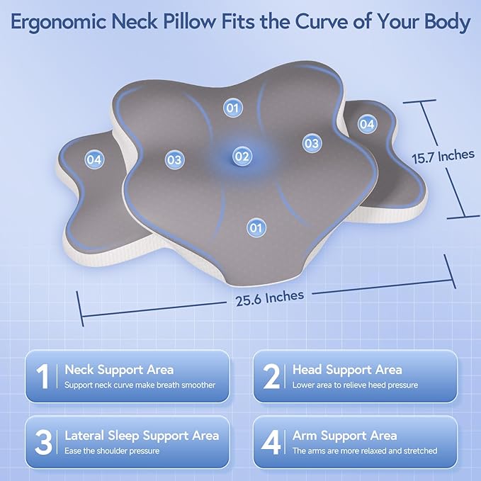 Sleep Apnea Pillow, Ergonomic Cervical Neck Pillow for Neck Pain Relief, Dual-Height Adjustable Contour Memory Foam Pillow for Sleep, Cooling Pillow for Side, Back