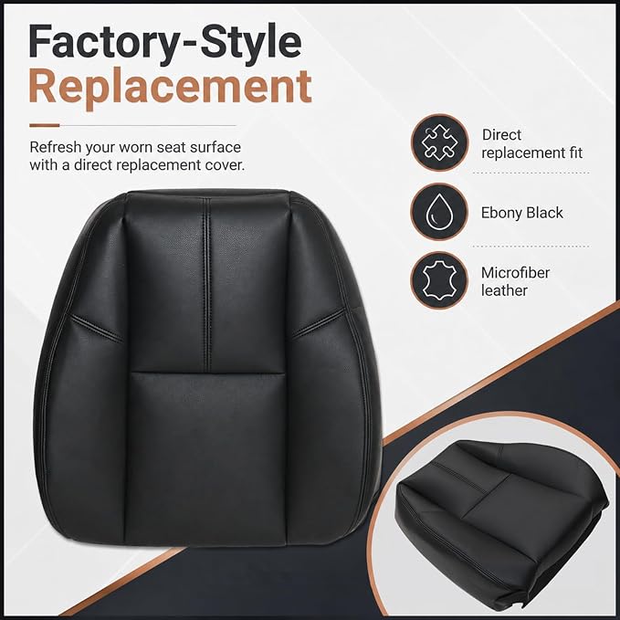 SecosAutoparts Driver & Passenger Bottom and Top Lean Back Microfiber Leather Seat Covers Black Compatible with Chevy Silverado Compatible with GMC Sierra Tahoe Suburban Avalanche Yukon 2007-2014