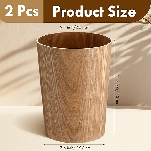 Threehoney 2 Pack 2.3 Gallons Wood Trash Can Wastebasket Natural Wood Round Wastebasket Small Trash Bin for Home, Office Under Desk, Kitchen, Bedroom, Den, Hotel, Room (Willow)