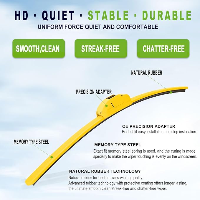 OEM QUALITY 26" + 16" PARRATI Premium All-Season Yellow Windshield Wiper Blades (Set of 2)