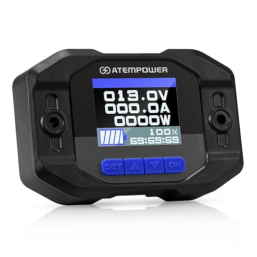 ATEM POWER 12V 200A Battery Monitor with Shunt Wire - Real-time Voltage, Current, Watt Monitor for 12V Lithium, Lead-Acid, AGM, Gel Batteries