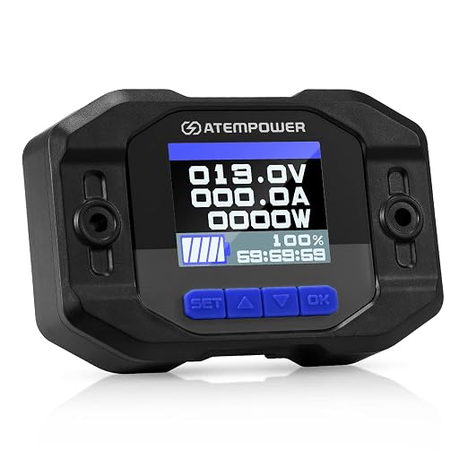 ATEM POWER 12V 500A Battery Monitor with Shunt Wire 12V Battery High Low Voltage RV Batteries Monitor Real-time Monitoring Voltage Current Watt Compatible with Lithium, Lead-Acid, AGM, Gel