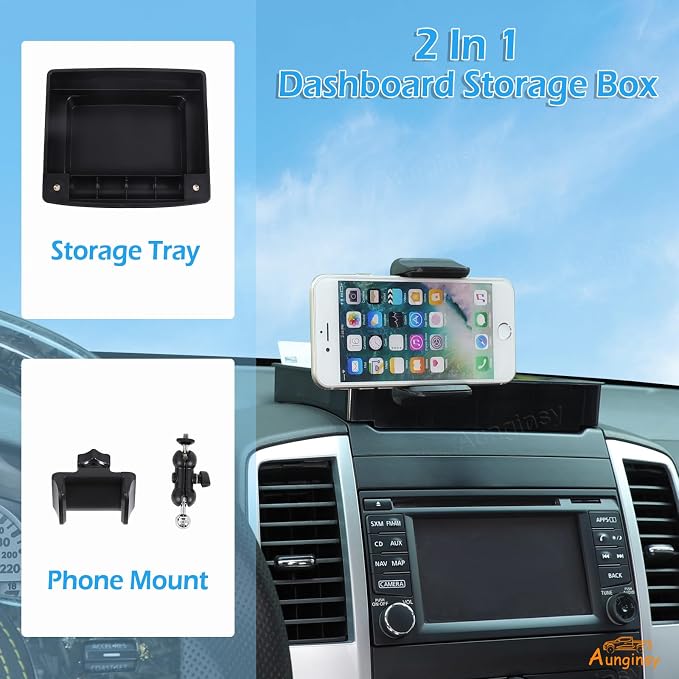 Aunginsy Center Console Dash Storage Tray Compatible with Nissan Frontier 2009-2017, Dashboard Multi-Functional Phone Holder Storage Box, Dash Organizer Tray Insert With Mobile Phone Mount Accessories