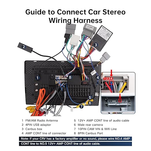 16PIN Car Radio Wire Harness with Canbus Adapter for for Honda CRV 2.4L 2013-2014, CRV MK4 2012-2014 Support SWC, Factory Backup Camera for Aftermarket Android Stereo Head Unit