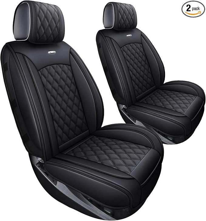 Aierxuan Chevy Silverado GMC Sierra 2 Front Seat Covers Pickup Custom Fit 2007-2026 1500 2500HD 3500HD Crew Double Extended Cab Waterproof Leather Seat Protectors(2 PCS Front, Black)