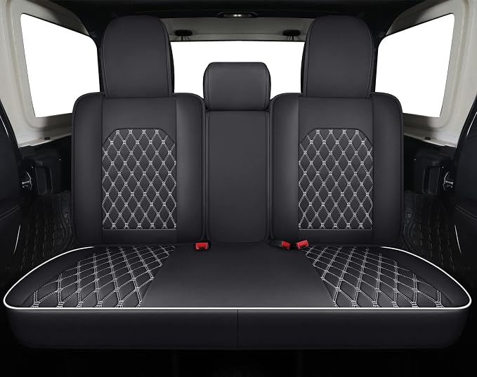 Aierxuan Jeep Wrangler JK JL 4-Door Seat Covers Full Set Custom Fit 2007-2026 Unlimited X Rubicon 392 Sahara Willys Sport High Altitude 4X4 Truck Pickup Waterproof Faux Leather (Full Set/Black-W)