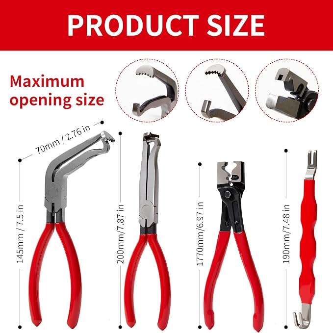 4Pcs Automotive Electrical Disconnect Pliers Set, High Carbon Steel Electrical Connector Pliers, Fuel Line Disconnect Tool & Terminal Separator Removal Kit for Vehicles Trucks