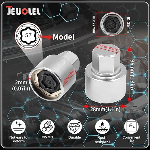 057 Wheel Locking Nut Key Compatible with BMW Series, Socket OD 27mm - ID 25mm, Nut Socket Adapter, Anti-Theft Lug Nut Removal Tool