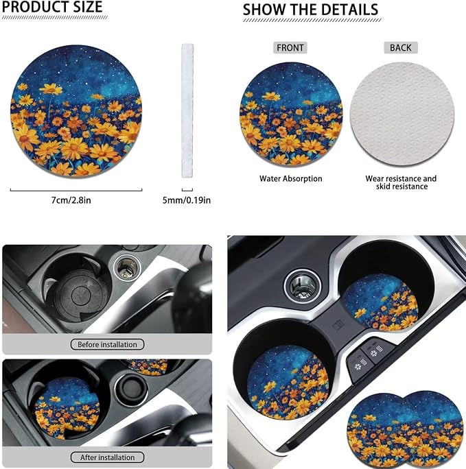 POLERO Galaxy Floral Car Seat Covers Womens Floral Steering Wheel Cover Set 11Pcs Aesthetic Car Interior Accessories with Cute Keyrings