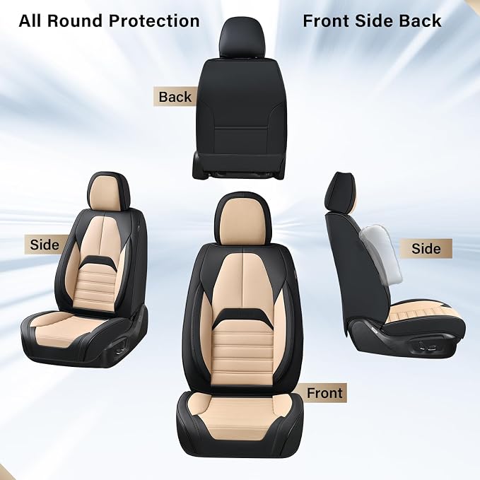 Coverado Waterproof Nappa Leather Car Seat Covers, Automotive Seat Covers，Front Car Seat Cushion & Car Seat Protector, Seat Covers Universal Fit for Most Cars, SUVs,Trucks,Black&Beige