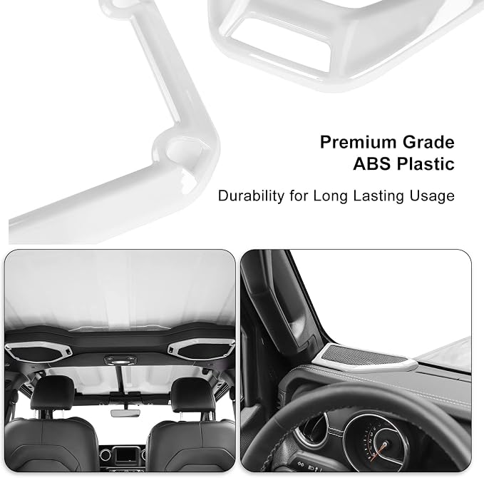 RT-TCZ A Pillar Speaker Trim Cover & Roof Speaker Audio Trim Cover Ring Kit Decoration Interior Accessories for Jeep Wrangler JL JLU & Gladiator JT 2018-2022,White