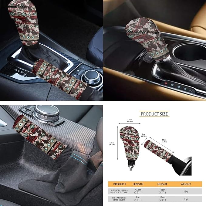 Retro Cow Print Automobile Seat Cover Sets 12 Pack Car Seat Belt Pad Cover Steering Wheel Cover Arm Rest Cover Car Interior Automotive Universal Fit Most Vehicles Cars SUV
