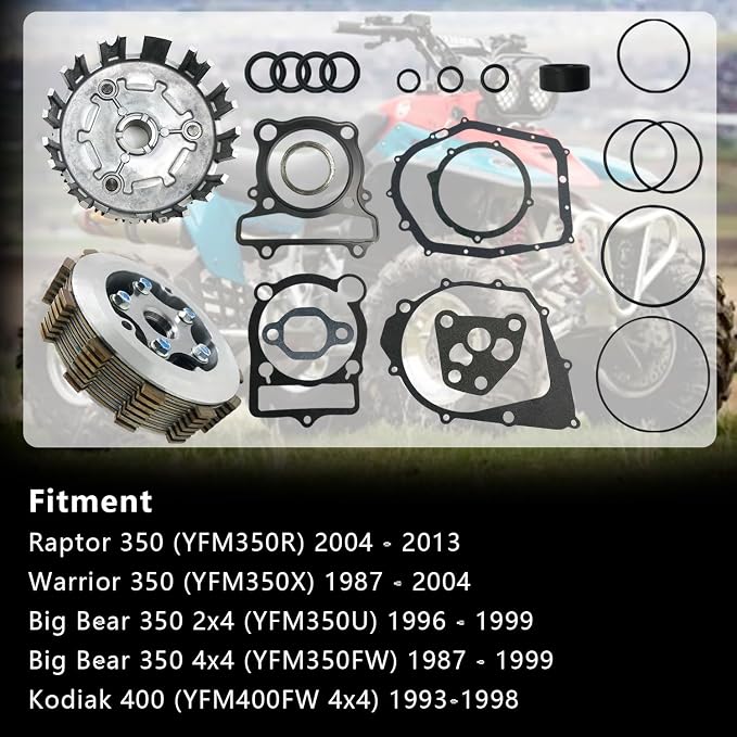 Clutch Kit Assembly & Basket Gasket for Raptor Warrior Big Bear 350 | for Kodiak 400, YFM350R, YFM350X, YFM350U, YFM350FW