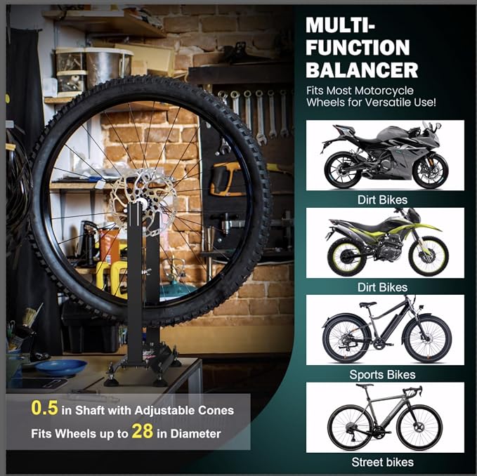 Motorcycle Wheel Balance Stand, Heavy-Duty Single-Axle Wheel Balancing Tool for Static & Dynamic Tire Alignment