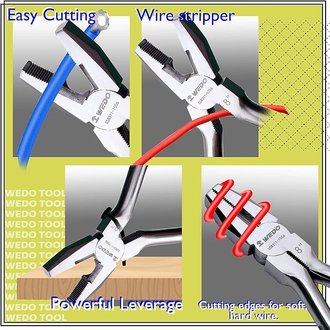 WEDO 6" Stainless Steel Lineman's Pliers,Side Cutting Pliers,Combination Pliers, Side Cutter, Wire Stripper, Crimper, Cut ACSR, Screws, Nails, Hard Wire, Corrosion Resistant