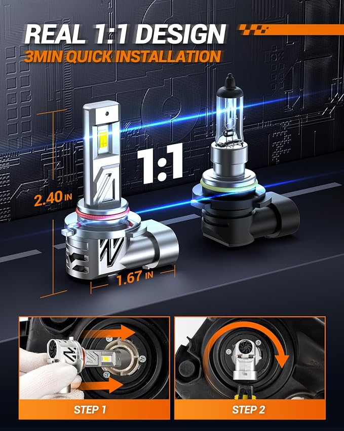 SEALIGHT 9005 9006 LED Bulbs Combo, 9X Brighter 88000LM Output, 6500K White Canbus Ready, 9005/HB3 9006/HB4 LED Bulbs, IP68 and 80000Hrs Lifespan, 3Mins Installation, 4 Pack