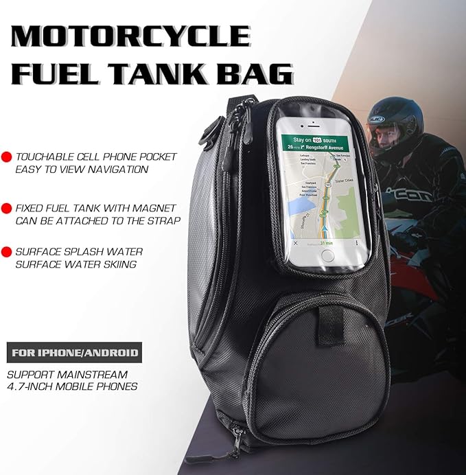 KATUR Motorcycle Gas Oil Fuel Tank Bag Universal Waterproof Oxford Fabric with Strong Magnetic Motorbike Bag Compatible with Harley Honda Yamaha Suzuki