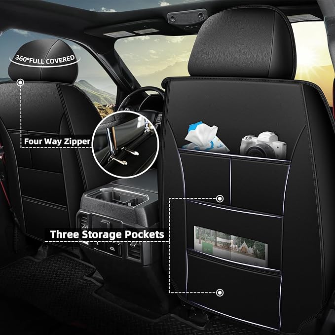 AOMSAZTO Fit for Chevy Silverado Seat Covers/GMC Sierra Seat Covers 2007-2025 2026 1500 2500HD 3500HD Pickup Trail Boss Z71 Crew Double Extended Cab Leather Seat Cushion Covers (Full Set, Redline)
