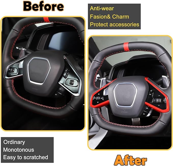 Steering Wheel Button Cover Compatible with Chevrolet Corvette C8 2020-2023, Steering Wheel Frame Trim, Car Steering Wheel Panel Protection Frame Molding Sticker (ABS-Sports red)