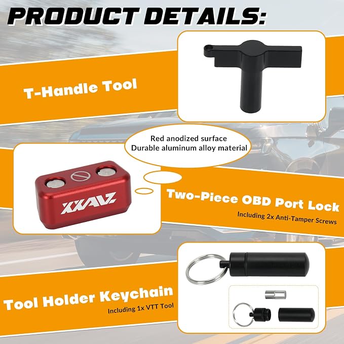OBD2 Port Anti-Theft Locking Tool, OBD2 Lock Car Anti Theft Device, Anti Theft Car Device OBD Port Protector, Compatible with GM Chevrolet GMC Cadillac Vehicles (Version 2, Aluminum)