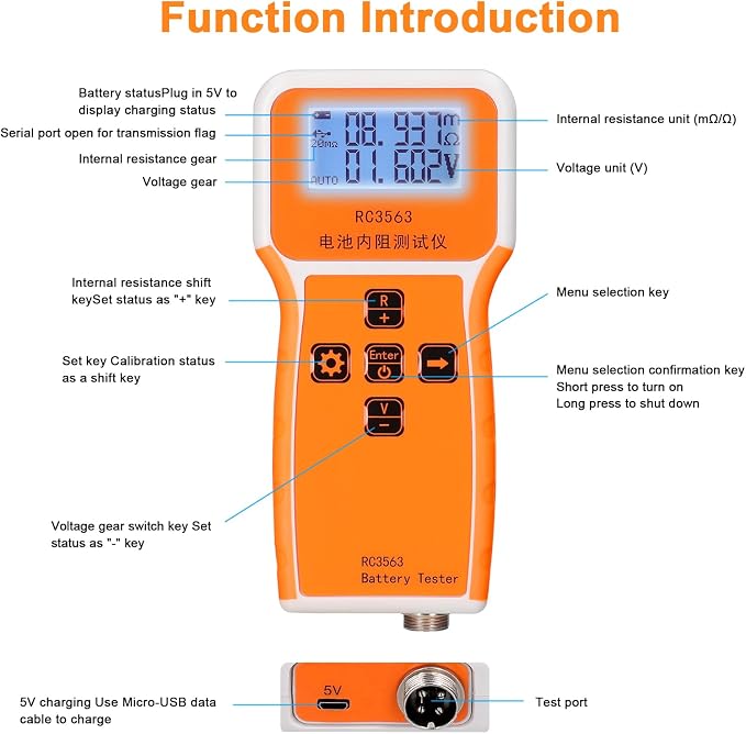 Voltage Tester, RC3563 Voltage Meter Multimeter 3-Digit Display Battery Internal Tester Handheld Portable Battery Internal Voltage Tester (Tester & Probe)