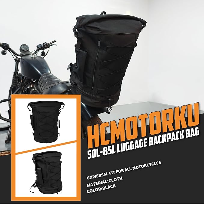 Motorcycle Sissy Bar Backrest Bag Travel Luggage Bag Large Capacity Duffle Bag Expandable 50L-80L Gear Tail Bag with Rain Cover&Shoulder Strap Universal Fit For Harley Yamaha Suzuki