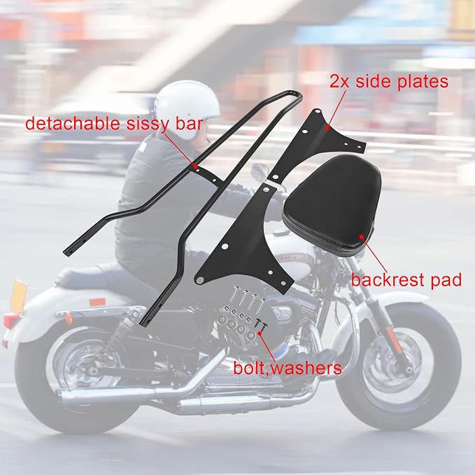Motorcycle Passenger Sissy Bar Rear Tall Backrest Cushion Pad For Harley Davidson Heritage Softail Custom FXSTC Classic FLSTC Springer FLSTS Fat Boy EFI FLSTF (Black)