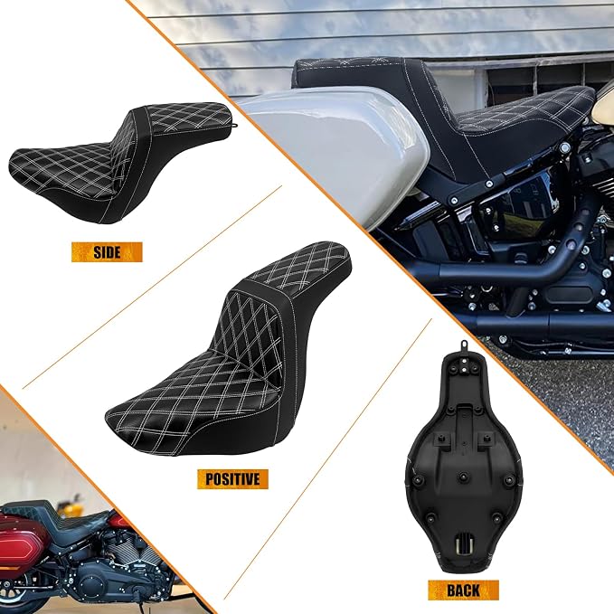 Motorcycles Two-Up Seat Front Rear Driver Passenger Cushion Seat Fit for Harley Low Rider FXLR FXLRS Sport Glide FLSB 2018-Up (White Stitching)
