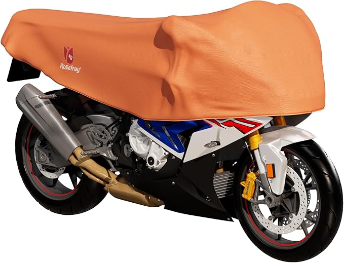 Rosefray 420D Motorcycle Half Cover-Outdoor Waterproof All Weather Protection Lightweight Half Cover, Orange L Size for Most Touring Models Harley Davidson,Honda Goldwing,Road King Street Glide