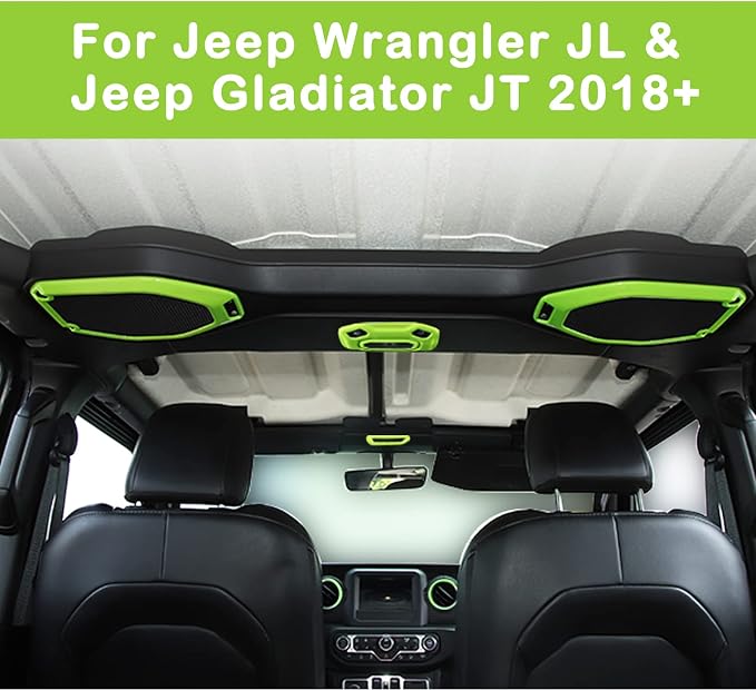 CheroCar 21PCS Full Set Interior Decoration Trim Kit for 2018-2026 Jeep Wrangler JL JLU & Gladiator JT Steering Button Frame, Air Conditioning Vent, Reading Light,Speaker (Green)