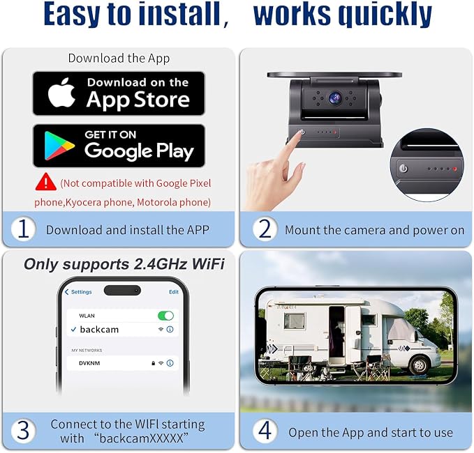 WiFi Magnetic Solar Wireless Backup Camera, 10000mAh Rechargeable 1080P Rear View Camera for Truck RV Trailer Car, DVR Recording Night Vision,Easy Installation
