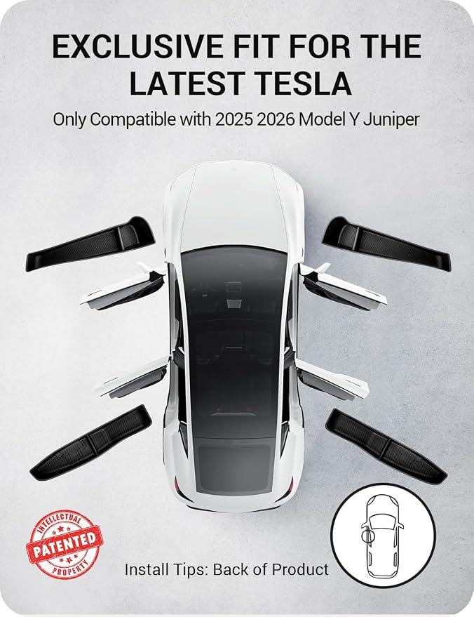 BASENOR 2026 Tesla Model Y Juniper Door Side Storage Box, (Emergency Button Safety) Door Side Pocket Organizer Tray, Waterproof TPE Front & Rear Slot Pocket Liners for 2025 2026 Model Y Juniper