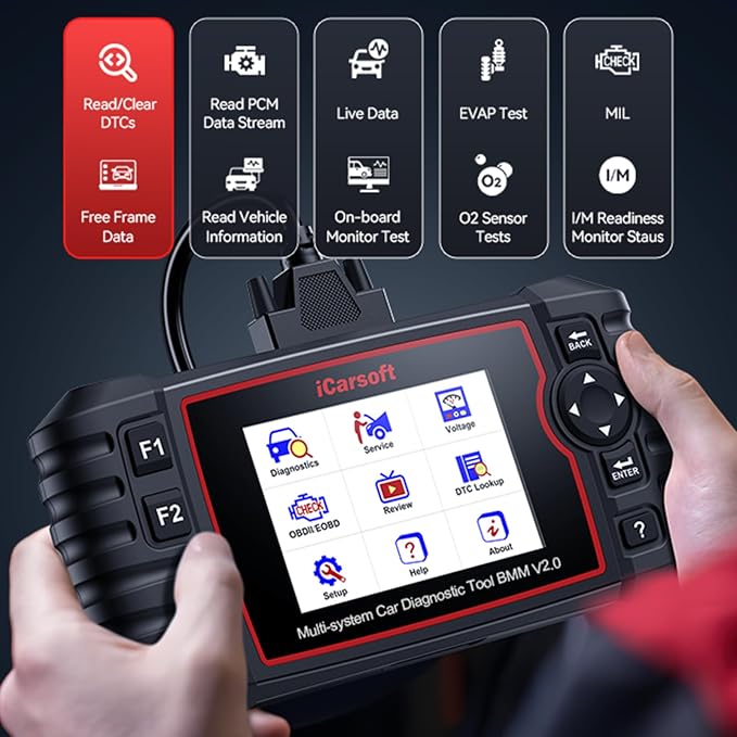 iCarsoft OBD2 Scanner Diagnostic Tool for BMW/VW/Audi, BMM V2.0 (Enhanced Ver) All System 9 Maintenance Resets Battery Registration/Battery Test Code Reader Auto VIN -16PIN OBDII Adapter
