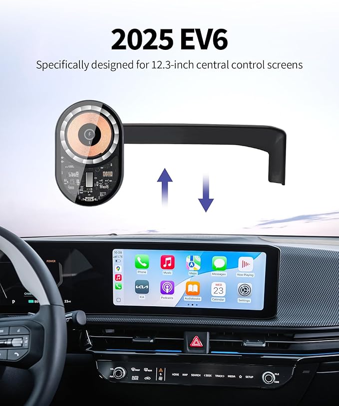 Wireless Charging car Phone Holder for Kia EV6 2025 Accessories 12.3-inch Screen Fixed Clip,360° Rotation car Phone Mount Compatible with MagSafe