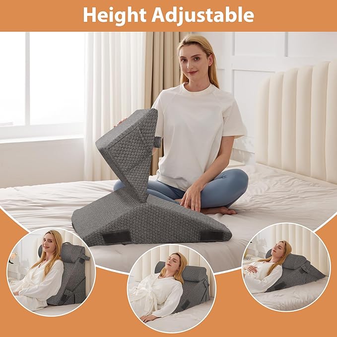 BIEEZZK Orthopedic Bed Wedge Pillow Set 3Pcs, Adjustable Memory Foam, Pillow Wedge for Post Surgery, Back Pain Relief, Triangle Pillows for Acid Reflux, Snoring, GERD, Dark Grey