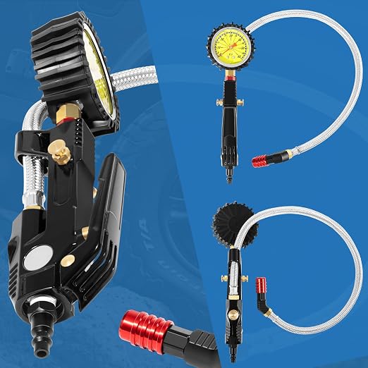 Ventoso Tire Inflator with 60 PSI Gauge, 2 ft Hose, Push-to-Lock Chuck, Commercial Grade