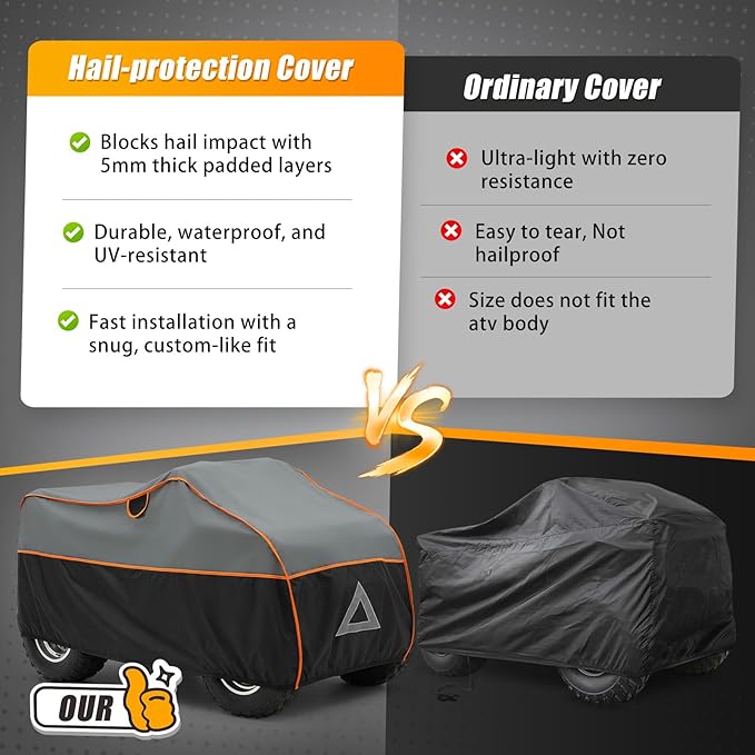 Specialized Hail Protector ATV Cover, Multi-Layered ATV Hail Blankets Protector Cover with 5mm Thick High Density EVA Cushioning Foam Pad and Reflective Stripes, 96(L) x 48(W) x 50(H) in