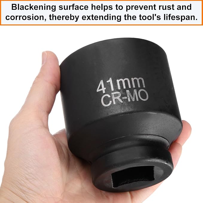 HARFINGTON 3pcs 4 Point Square Socket 1" Drive 41mm Metric CR-MO Phosphate Blackening Standard Wheel Impact Sockets for Auto Repair Mechanical Maintenance Home Install