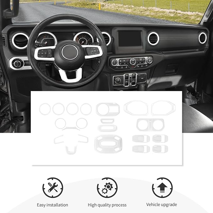 21PCS White Interior Trim Kits Fit for 2018-2023 Jeep Wrangler JL JLU & Gladiator JT 4Door Interior Decor Accessories Dashboard AC Headlight Switch Roof Speaker Inner Door Bowl Steering Button Frame
