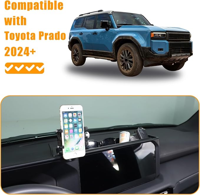 Center Console Dash Organizer Tray Compatible with Toyota Land Cruiser 250 Prado 2024 2025 2026 Navigation Screen Rear Insert Auxiliary Storage Box,Phone Holder Accessories (Style D)