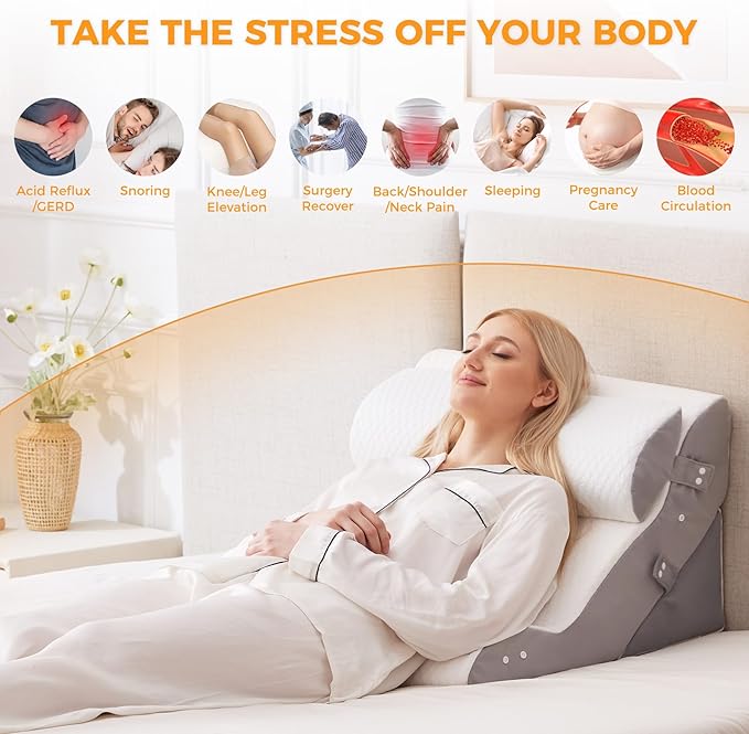 Ruqmuis 3PCS Wedge Pillow Set for After Surgery, Adjustable Back Pillow for Bed Sitting up, Acid Reflux, Bed Wedge Pillow Headboard for Sleeping & Snoring, Orthopedic Pillow for Post Surgery, White