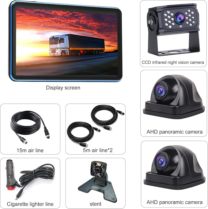 Wired RV Backup Camera System Kit, 10.1" IPS Touch Screen Display Monitor & 3 AHD Cameras with 4 Split Screen 1080P DVR Record IP69 Waterproof for RV Truck Bus Trailer Camper